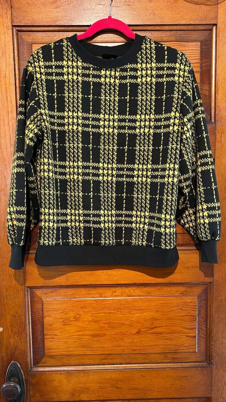 Who What Wear Black and Yellow Tartan Plaid Crewneck Sweatshirt Size XS